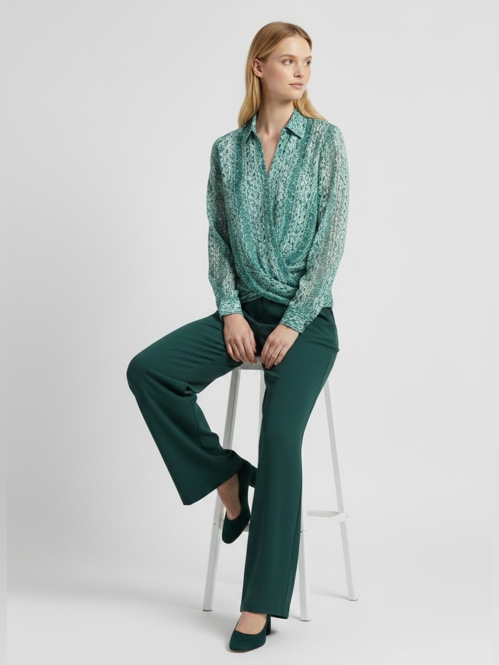 MICHAEL Michael Kors Teal Snake Print Long-Sleeve Blouse - Picture 10 of 10